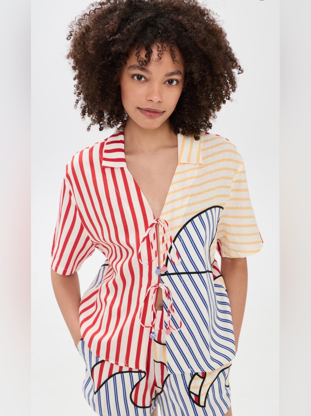 Farm Rio Navy Stripes Off-White Blouse Coverup